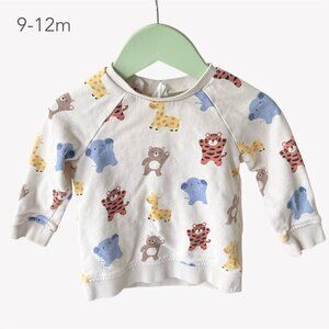 🪴5/$30 H&M 9-12 Months Animal Tiger Giraffe Elephant Cream Crewneck Sweatshirt